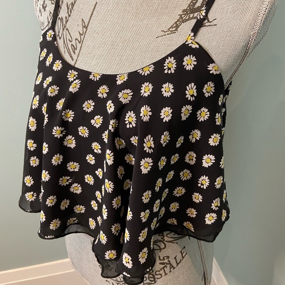 Sans Souci Black Crop Top with Daisies, M - Picture 2 of 9